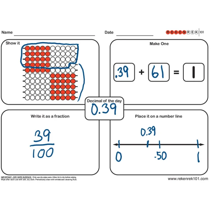 TTS Rekenrek Practice Charts Fraction & Decimal Bundle 30pk