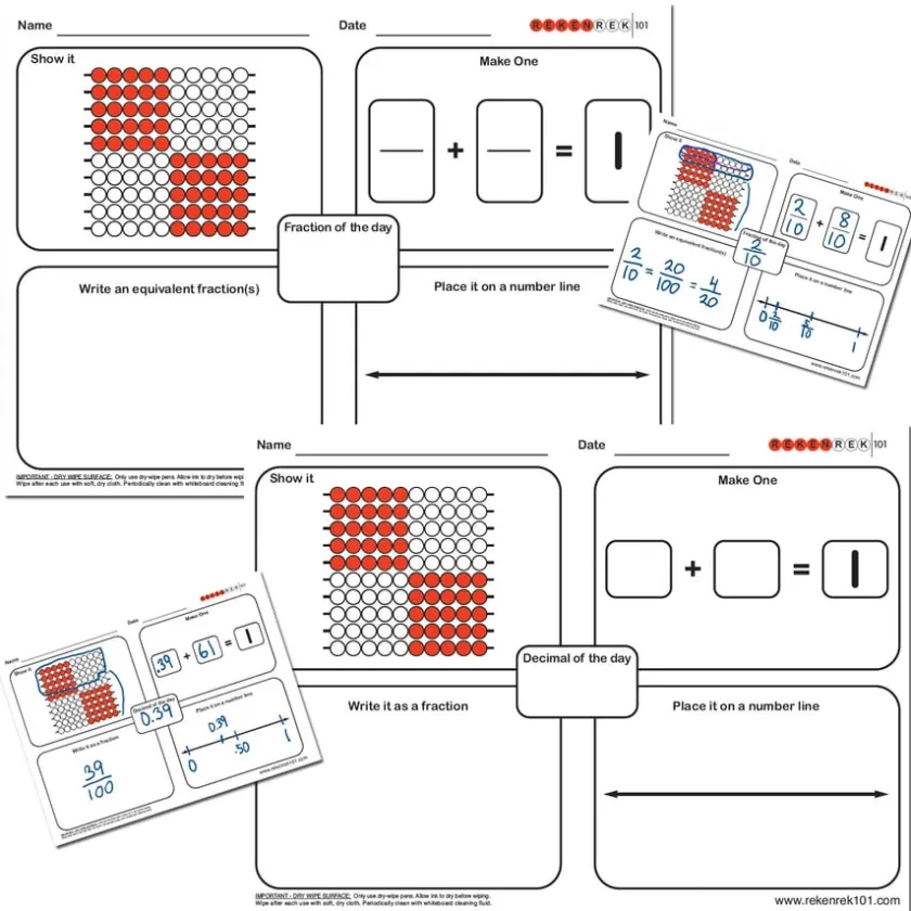 TTS Rekenrek Practice Charts Fraction & Decimal Bundle 30pk